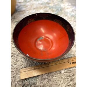 Vintage Japanese Lacquerware Bowl Red Black Gold Hand Painted Made in Japan